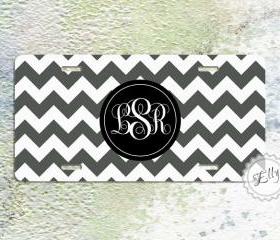 License Plate Monogram Charcoal Chevron Black Monogram Car Tag Aluminium 